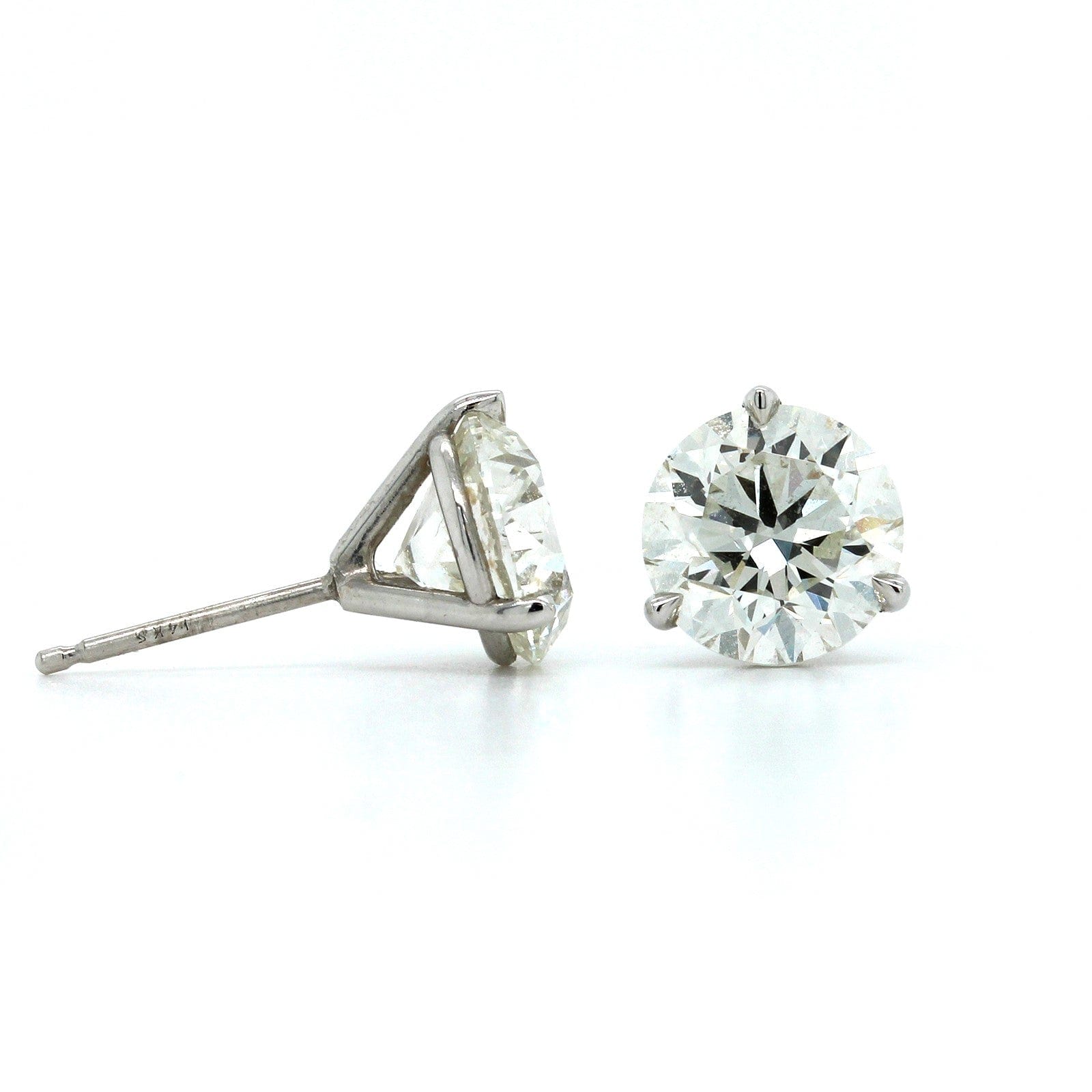 14K White Gold 3 Prong 4CTW Diamond Stud Earrings