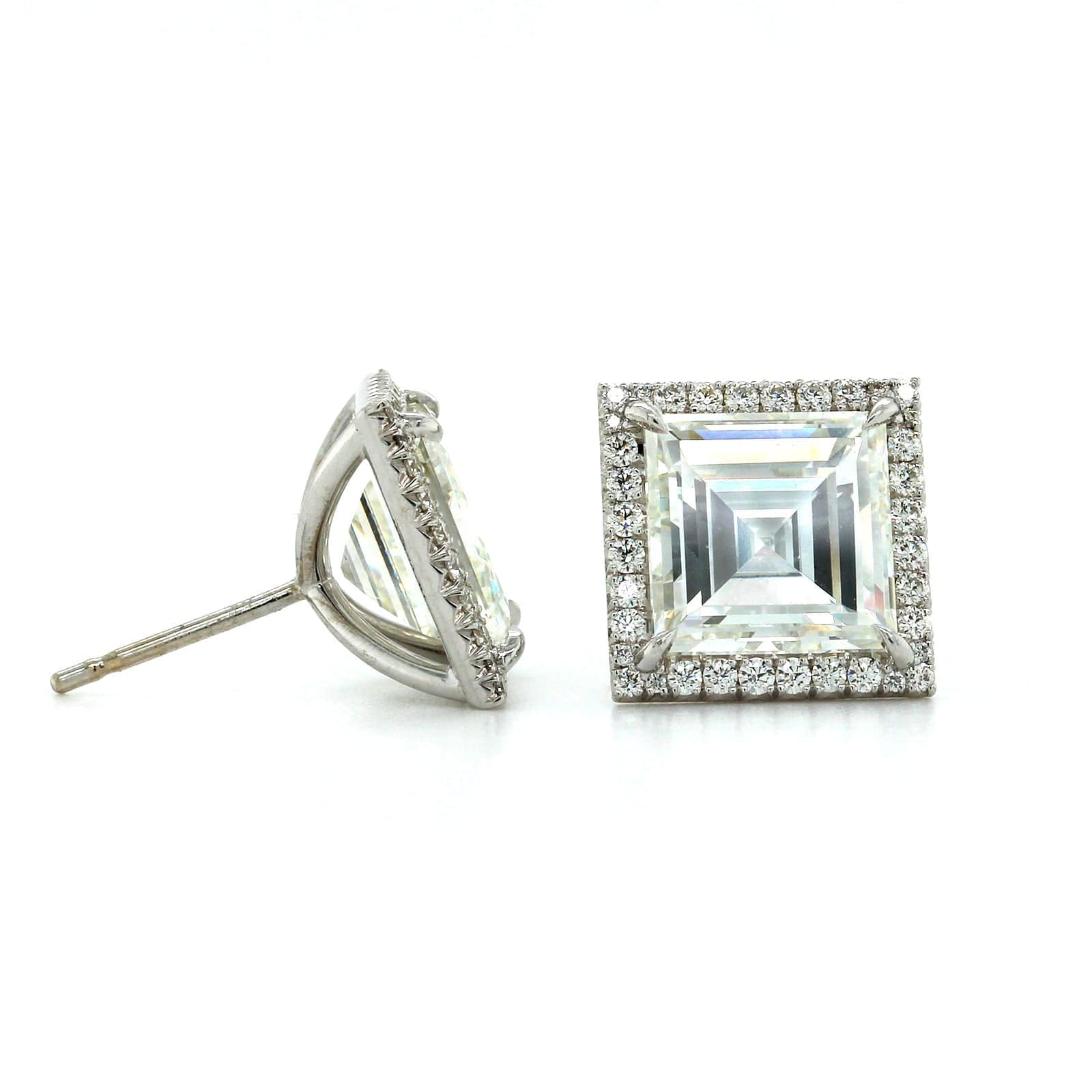 18K White Gold Asscher Cut Diamond Halo Stud Earrings, 18k white gold, Long's Jewelers