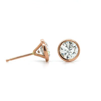 14K Rose Gold Bezel Set Diamond Stud Earrings