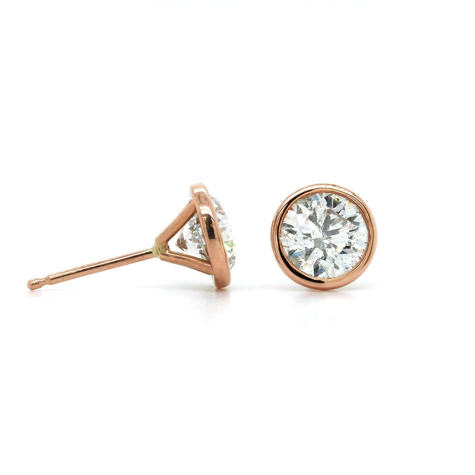 14K Rose Gold Bezel Set Diamond Stud Earrings