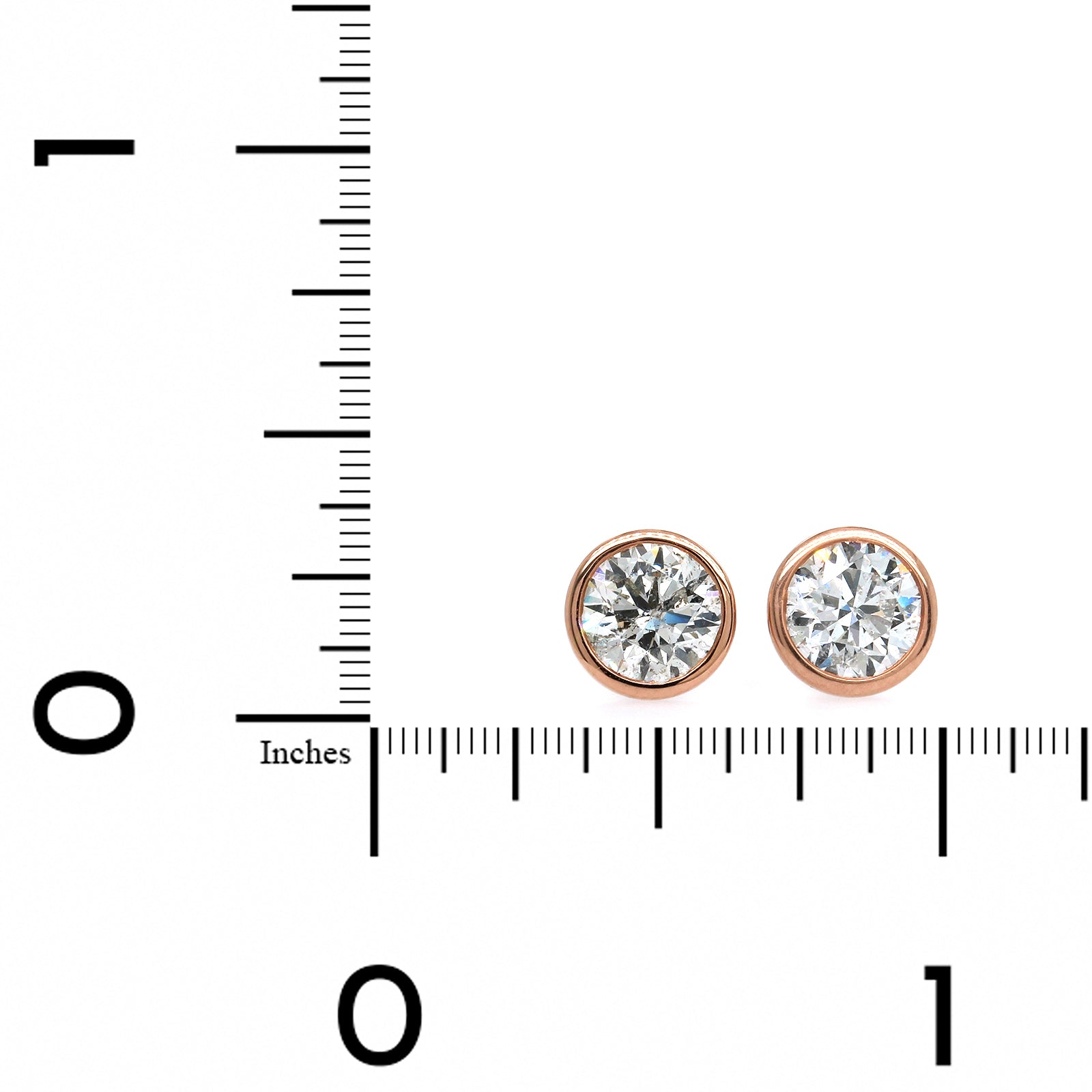 14K Rose Gold Bezel Set Diamond Stud Earrings