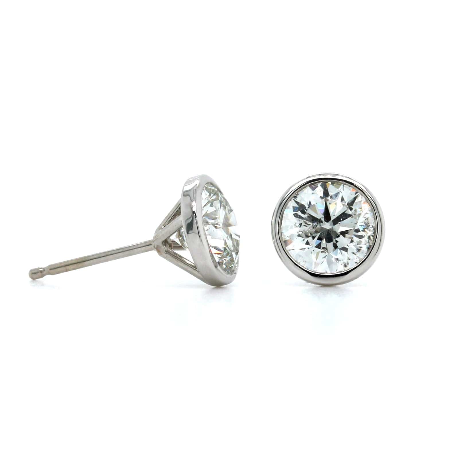 14K White Gold Bezel Set Diamond Stud Earrings