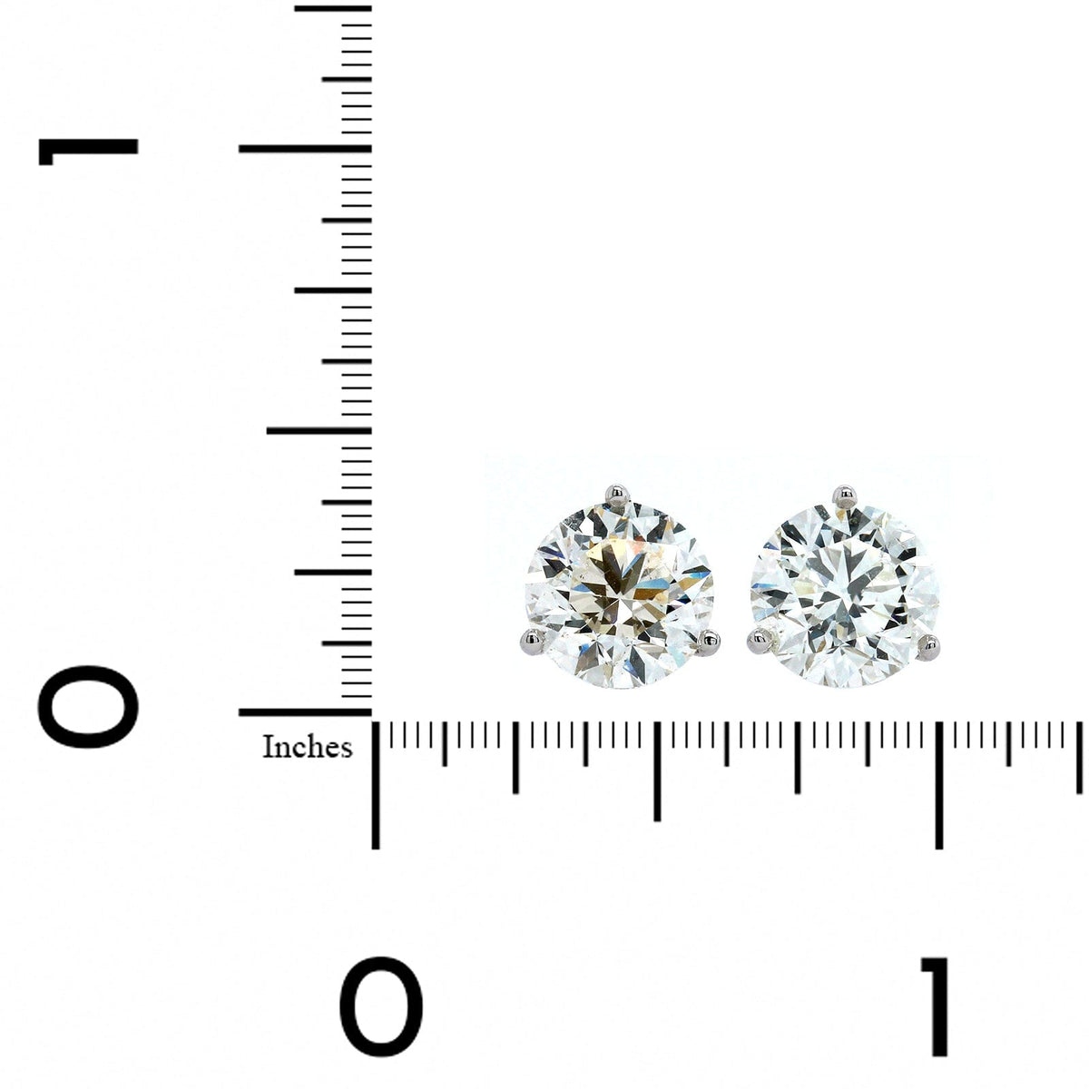 14K White Gold 3 Prong Diamond Stud Earrings