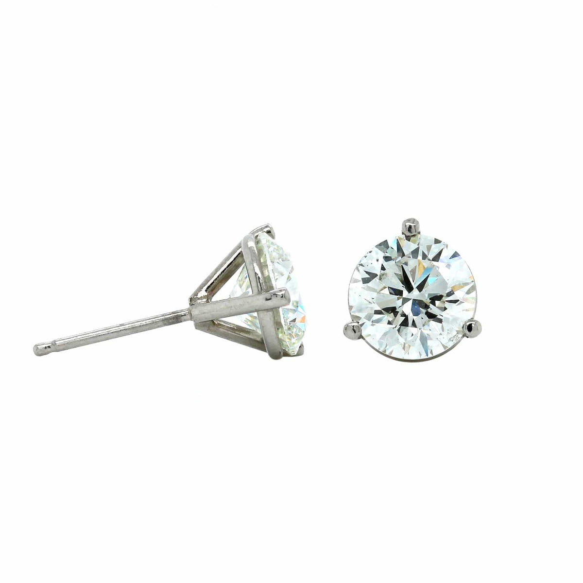 14K White Gold 3 Prong 3CTW Diamond Stud Earrings
