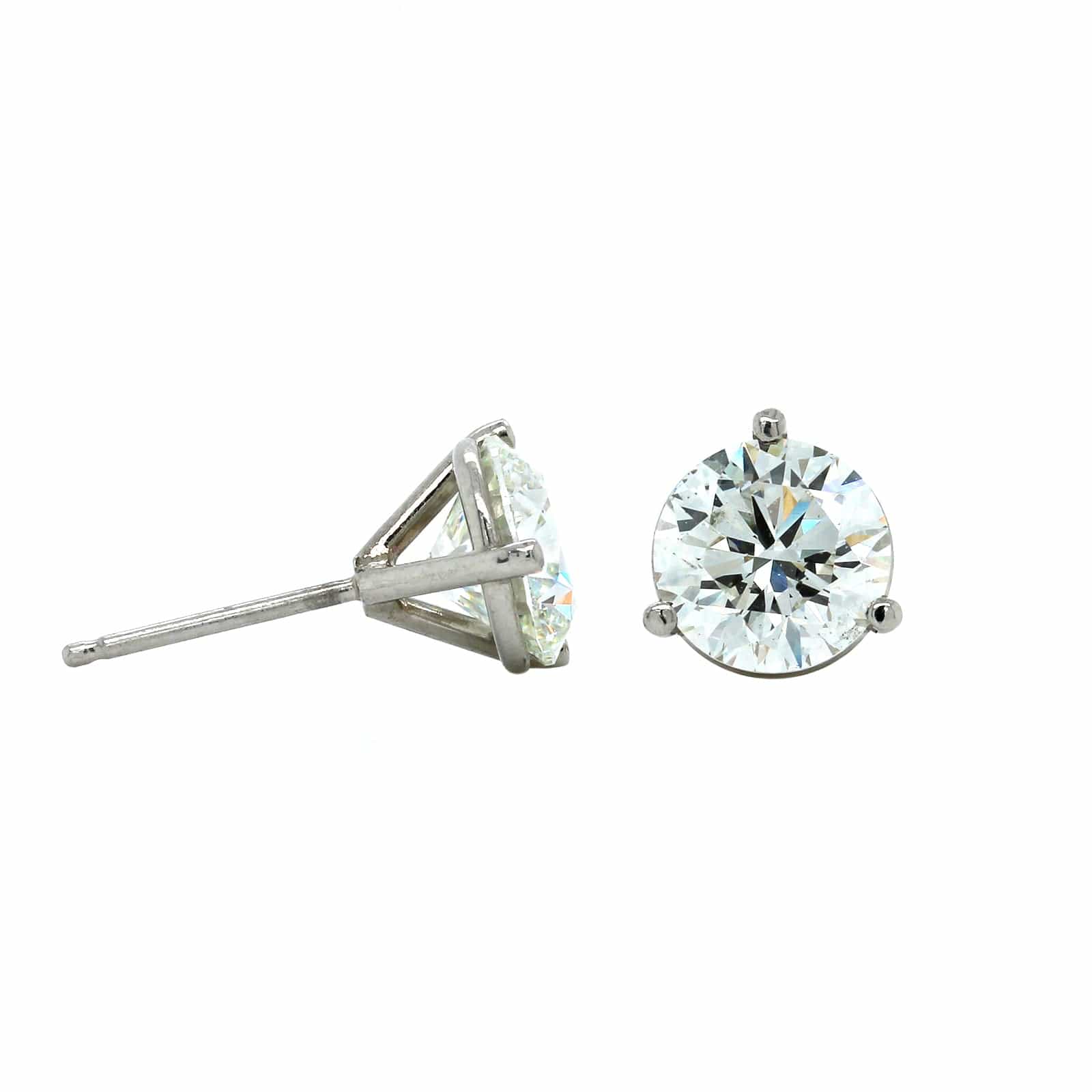 14K White Gold 3 Prong 3CTW Diamond Stud Earrings