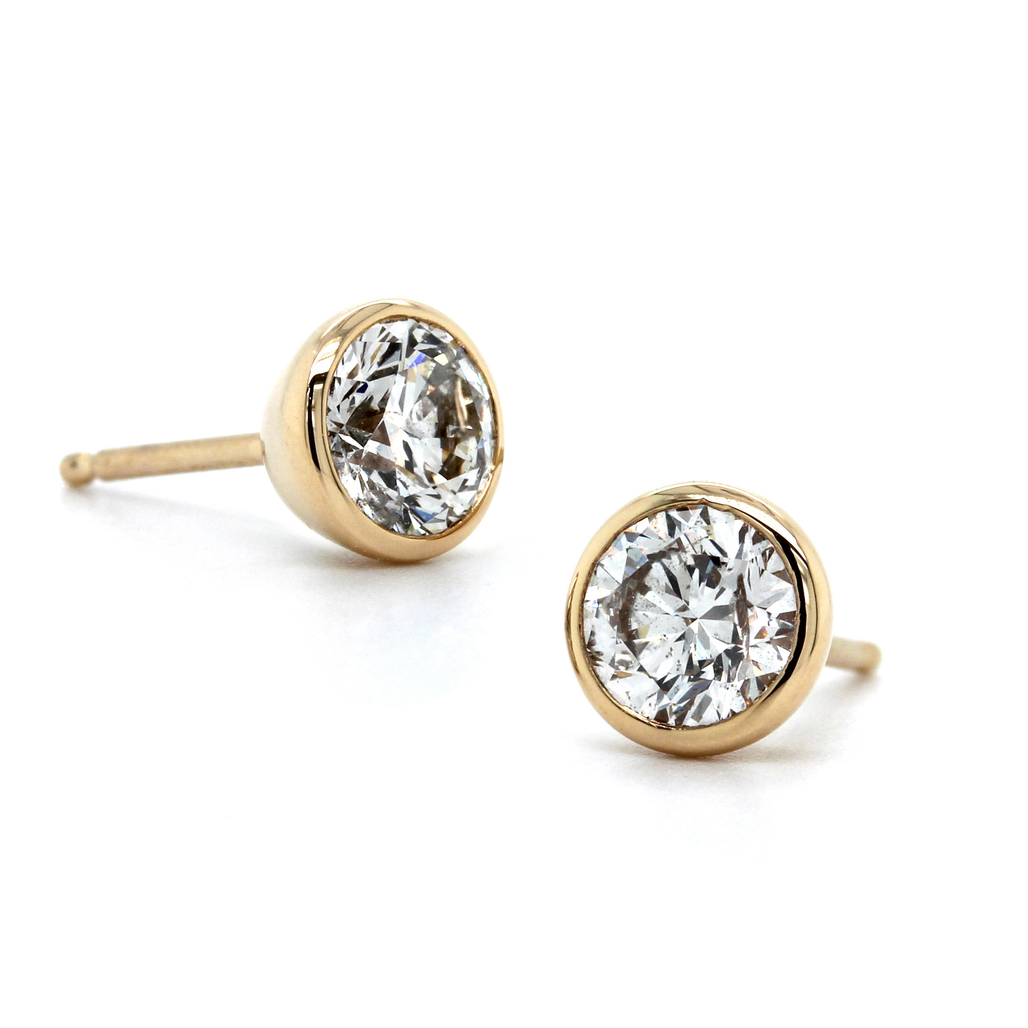 14K Yellow Gold Bezel Set 1.6CTW Diamond Stud Earrings