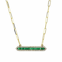 14K Yellow Gold Emerald and Diamond Bar Necklace, 14k yellow gold, Long's Jewelers
