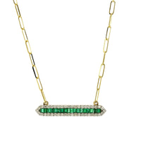 14K Yellow Gold Emerald and Diamond Bar Necklace, 14k yellow gold, Long's Jewelers