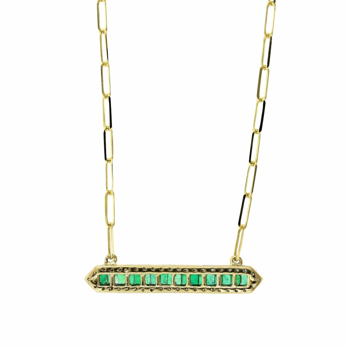 14K Yellow Gold Emerald and Diamond Bar Necklace, 14k yellow gold, Long's Jewelers