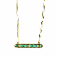 14K Yellow Gold Emerald and Diamond Bar Necklace, 14k yellow gold, Long's Jewelers