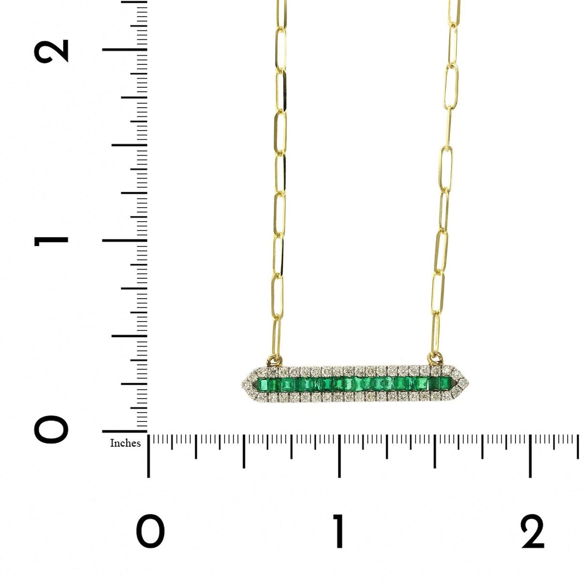 14K Yellow Gold Emerald and Diamond Bar Necklace, 14k yellow gold, Long's Jewelers