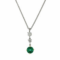 Platinum 3 Stone Emerald and Diamond Pendant, Platinum and 18k yellow gold, Long's Jewelers