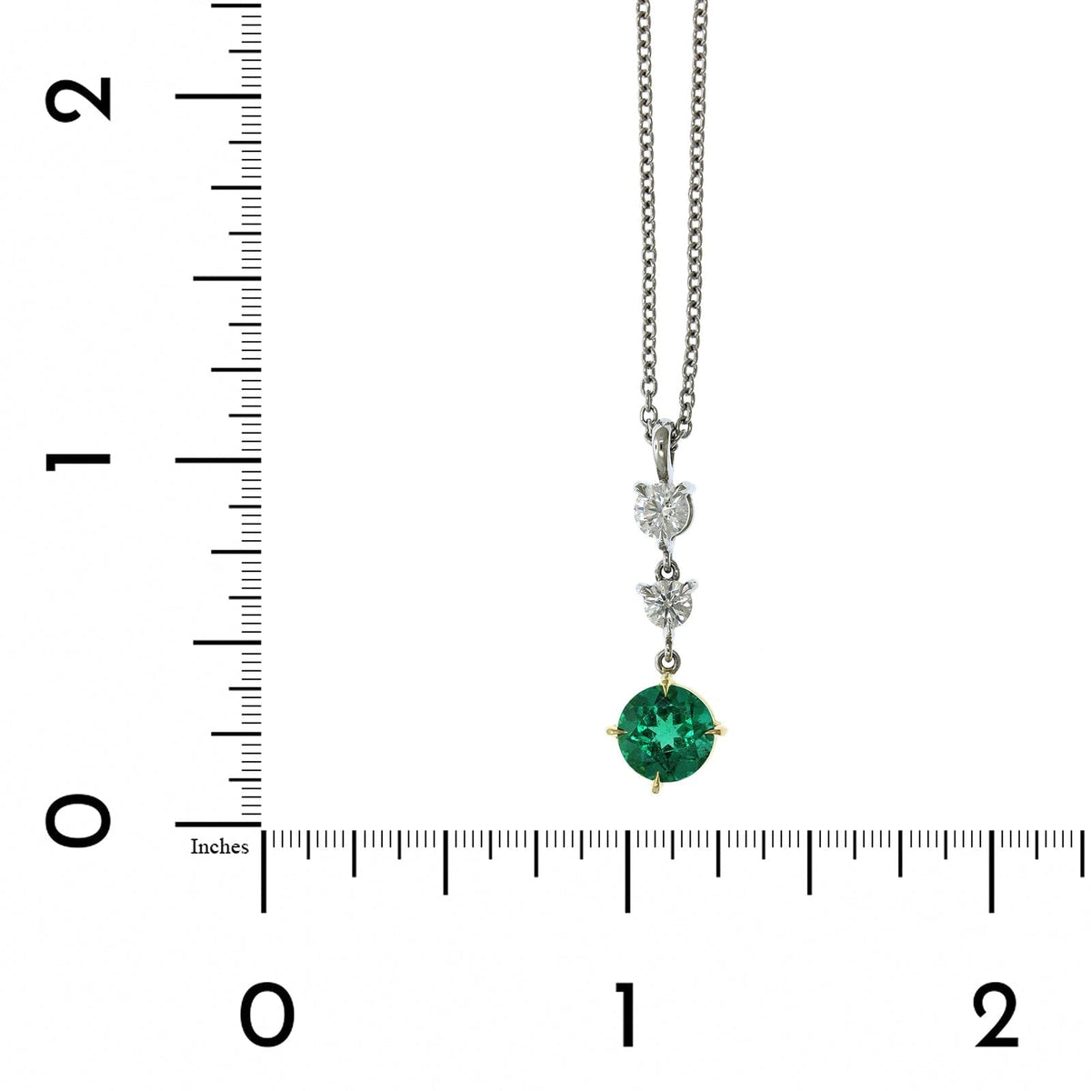 Platinum 3 Stone Emerald and Diamond Pendant