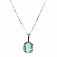 14K White Gold Emerald Cut Emerald Diamond Halo Pendant