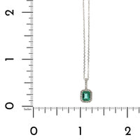 14K White Gold Emerald Cut Emerald Diamond Halo Pendant