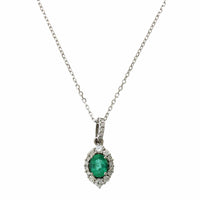 14K Yellow Gold Oval Cut Emerald Diamond Halo Pendant