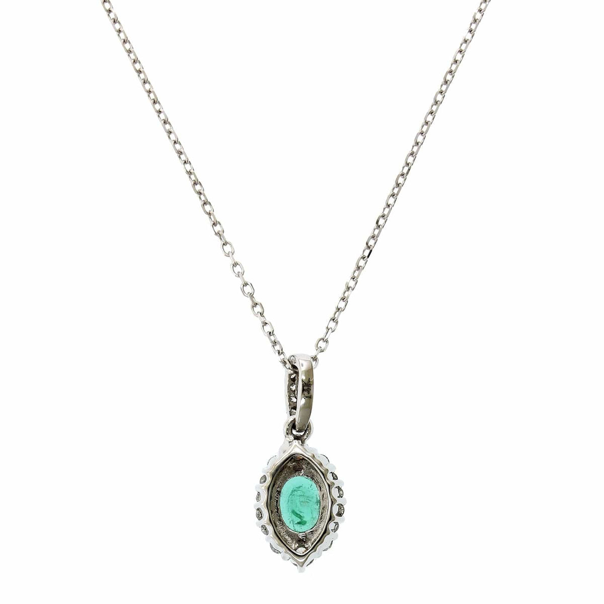 14K Yellow Gold Oval Cut Emerald Diamond Halo Pendant