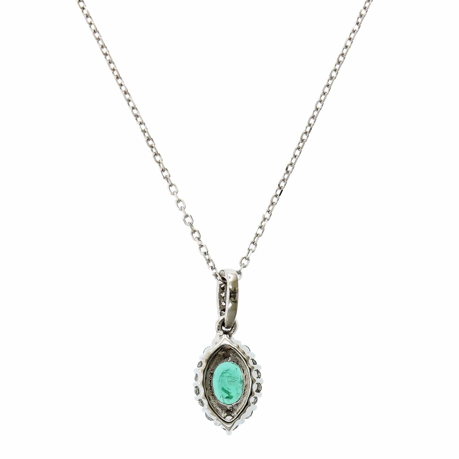 14K Yellow Gold Oval Cut Emerald Diamond Halo Pendant