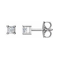 14K White Gold .25CTW Princess Cut Diamond Stud Earrings
