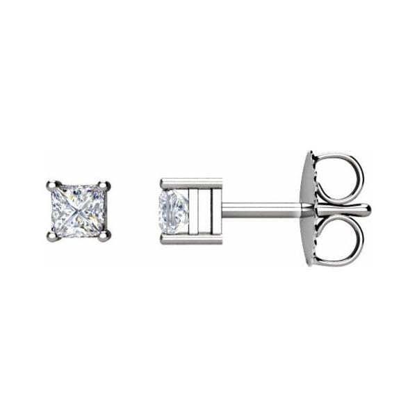 14K White Gold .25CTW Princess Cut Diamond Stud Earrings