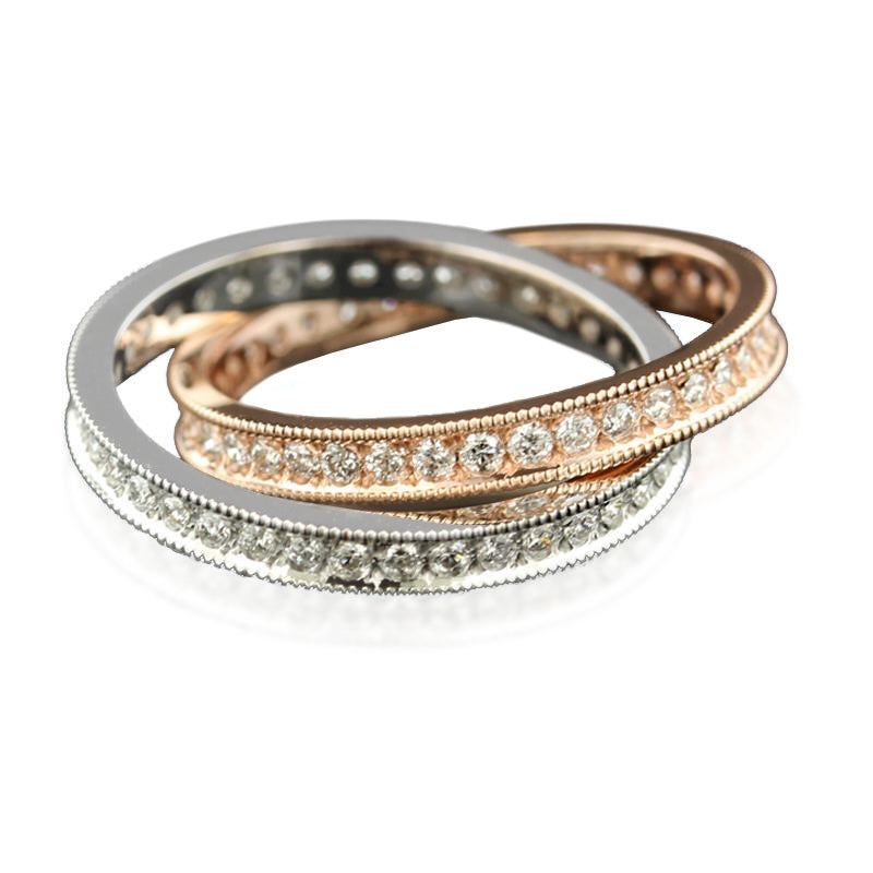 14K Rose and White Gold Diamond Rolling Band