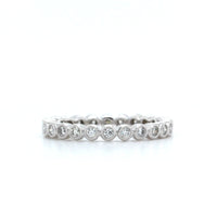 18K White Gold Bezel Set Diamond Eternity Band with Milgrain