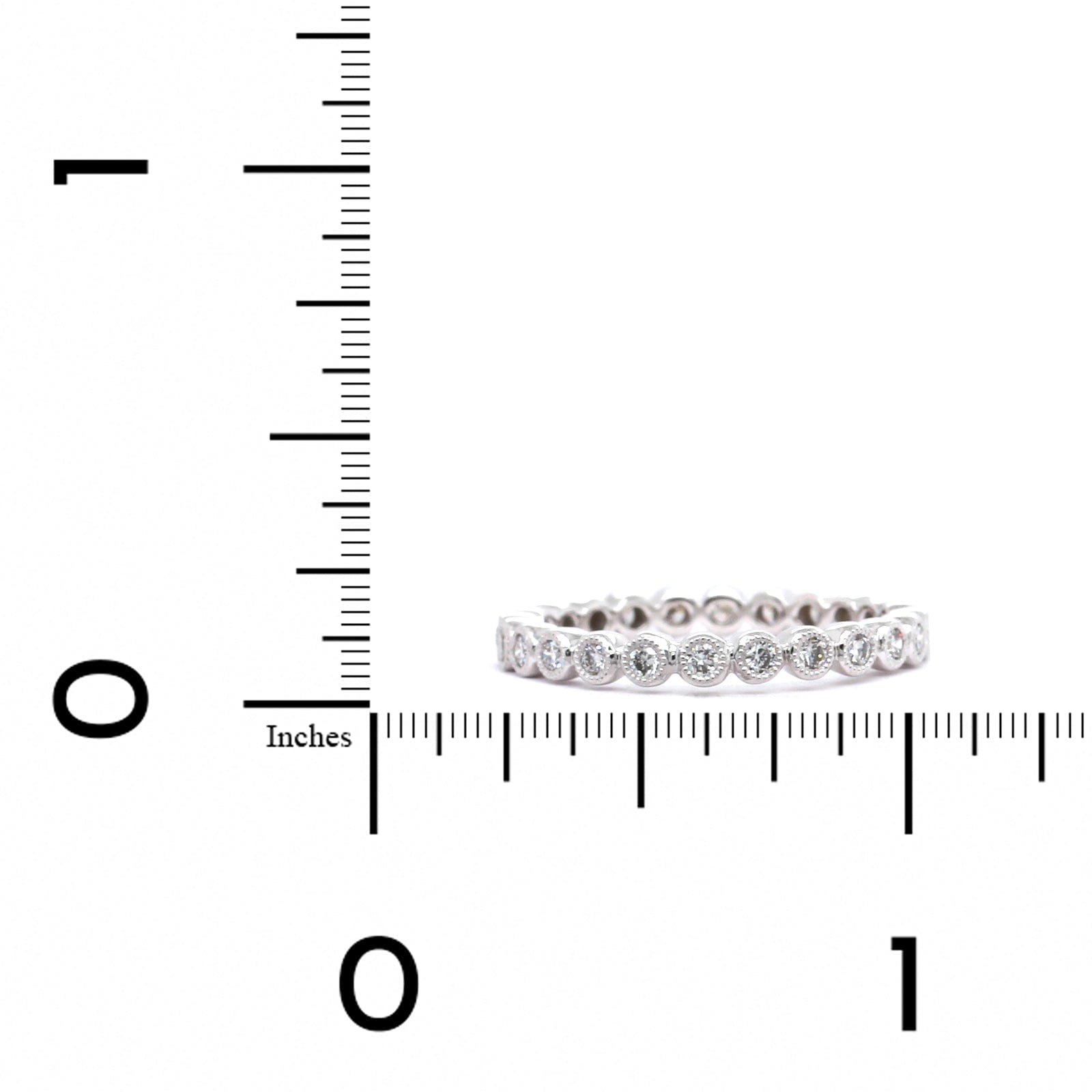 18K White Gold Bezel Set Diamond Eternity Band with Milgrain