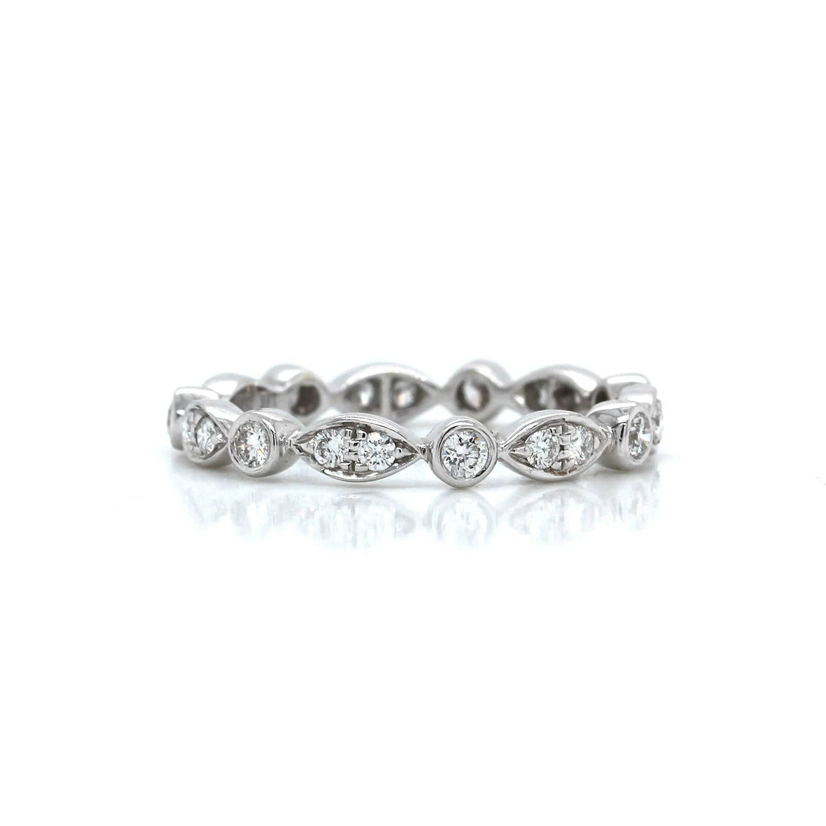 18K White Gold Marquise and Round Bezel Diamond Eternity Band