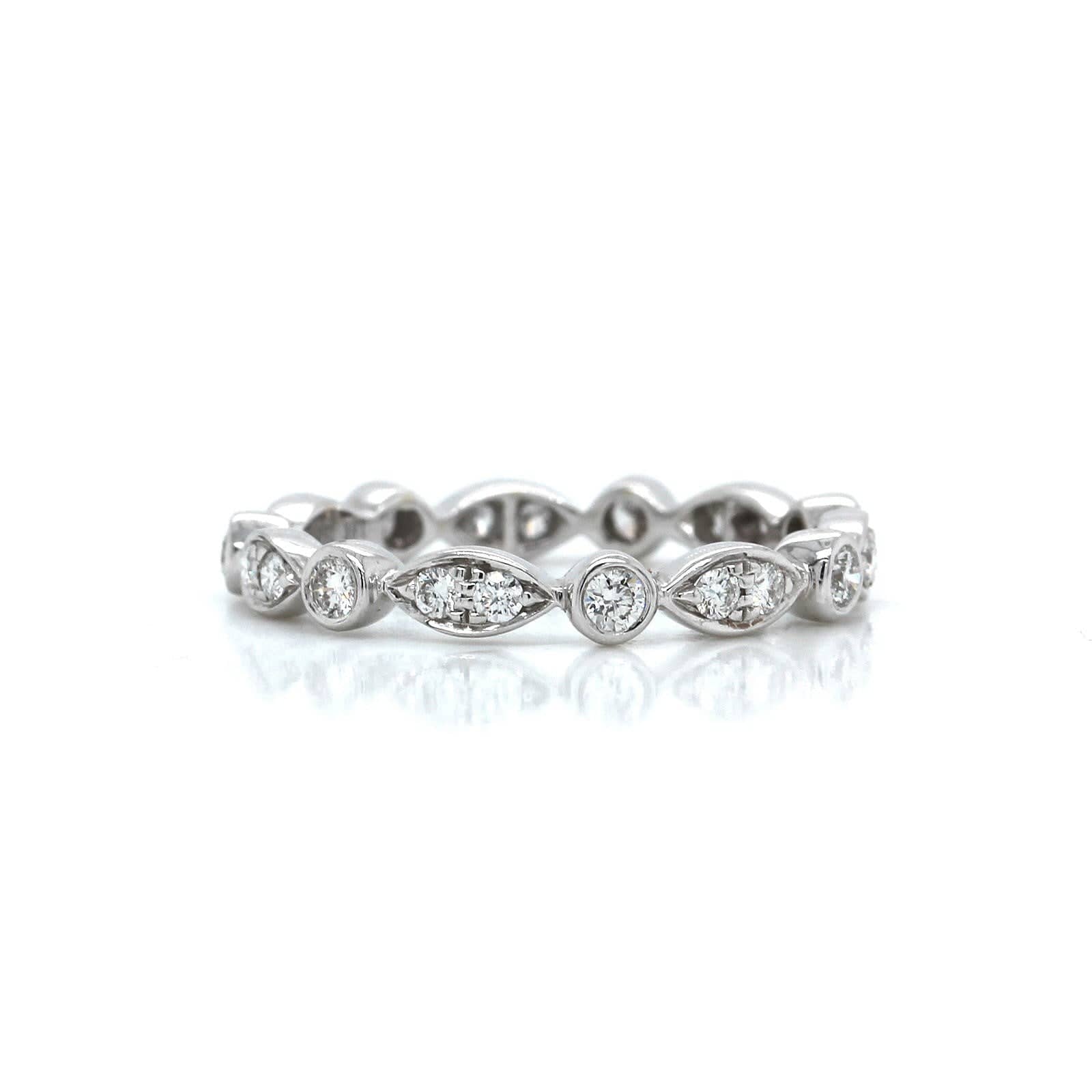 18K White Gold Marquise and Round Bezel Diamond Eternity Band