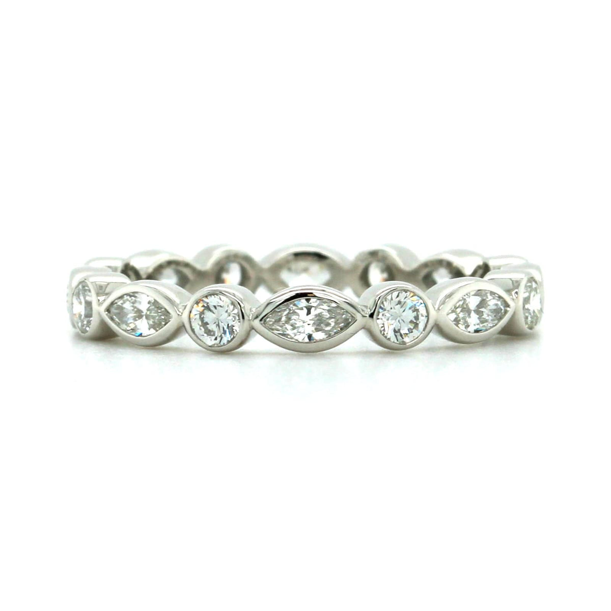 Platinum Bezel Set Round and Marquise Diamond Eternity Band