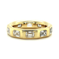 18K Yellow Gold Burnish Set Emerald Diamond Band, 18k yellow gold, Long's Jewelers