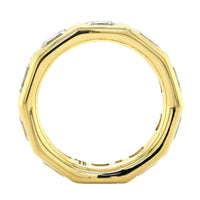 18K Yellow Gold Burnish Set Emerald Diamond Band, 18k yellow gold, Long's Jewelers