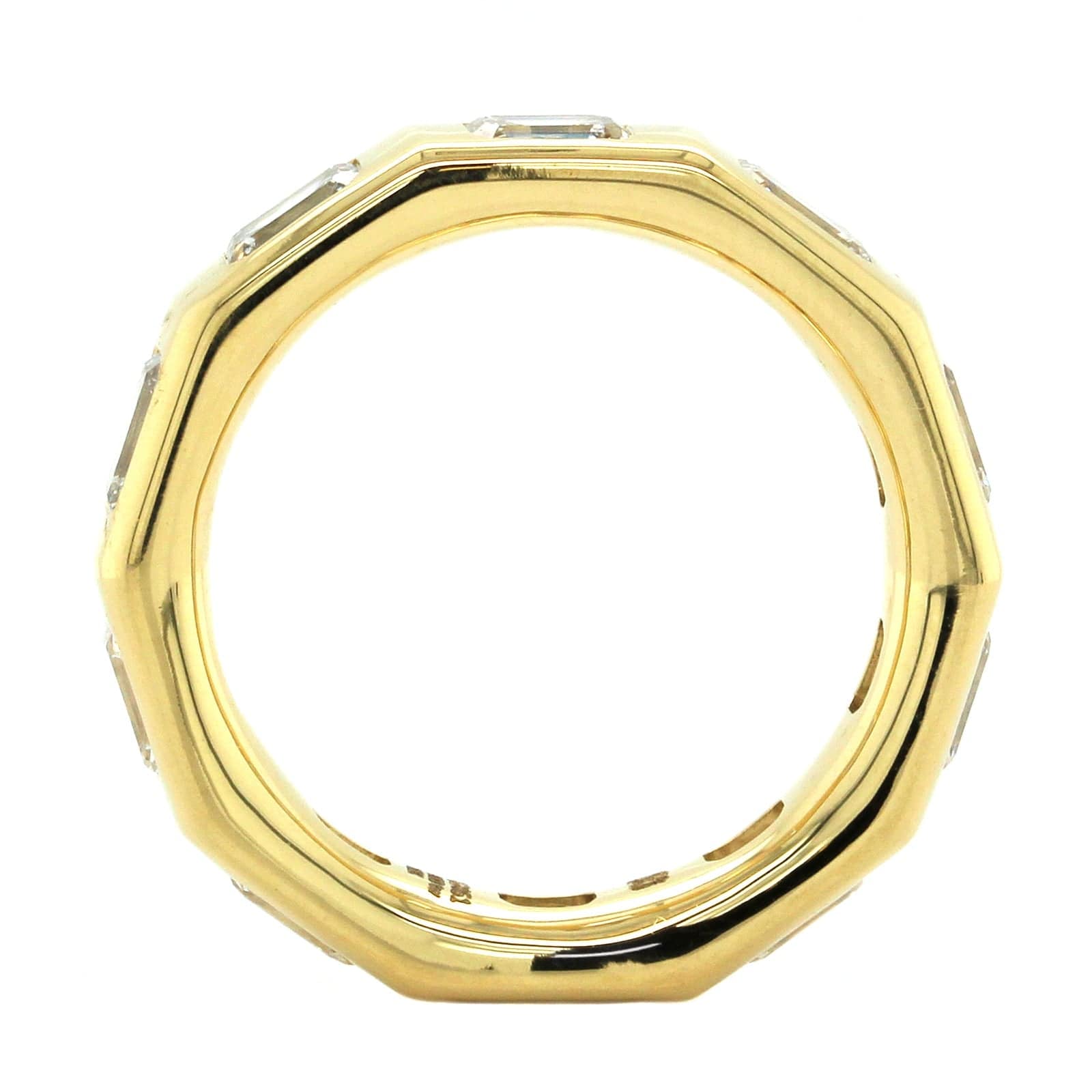18K Yellow Gold Burnish Set Emerald Diamond Band, 18k yellow gold, Long's Jewelers