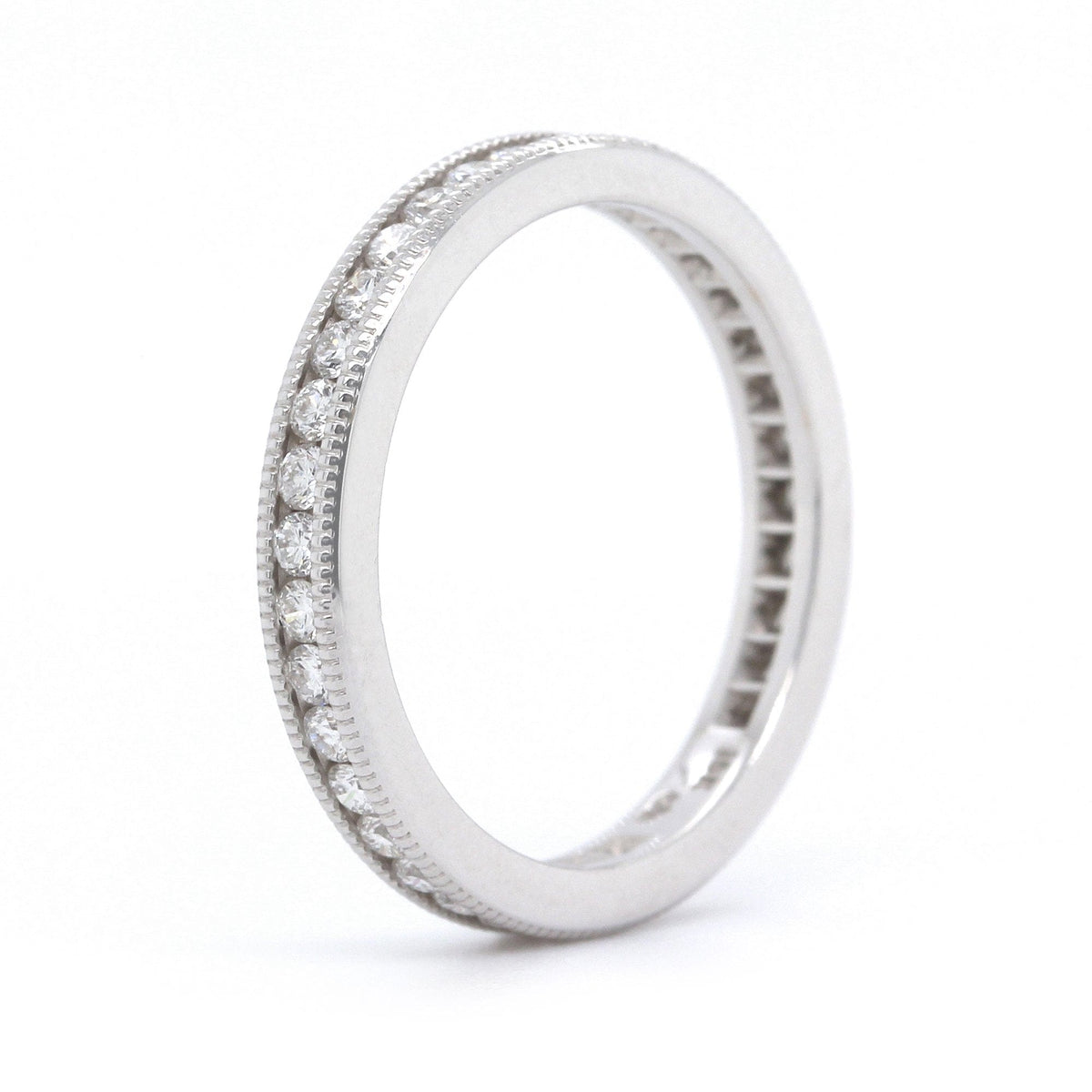 18K White Gold Milgrain Channel Set Diamond Band