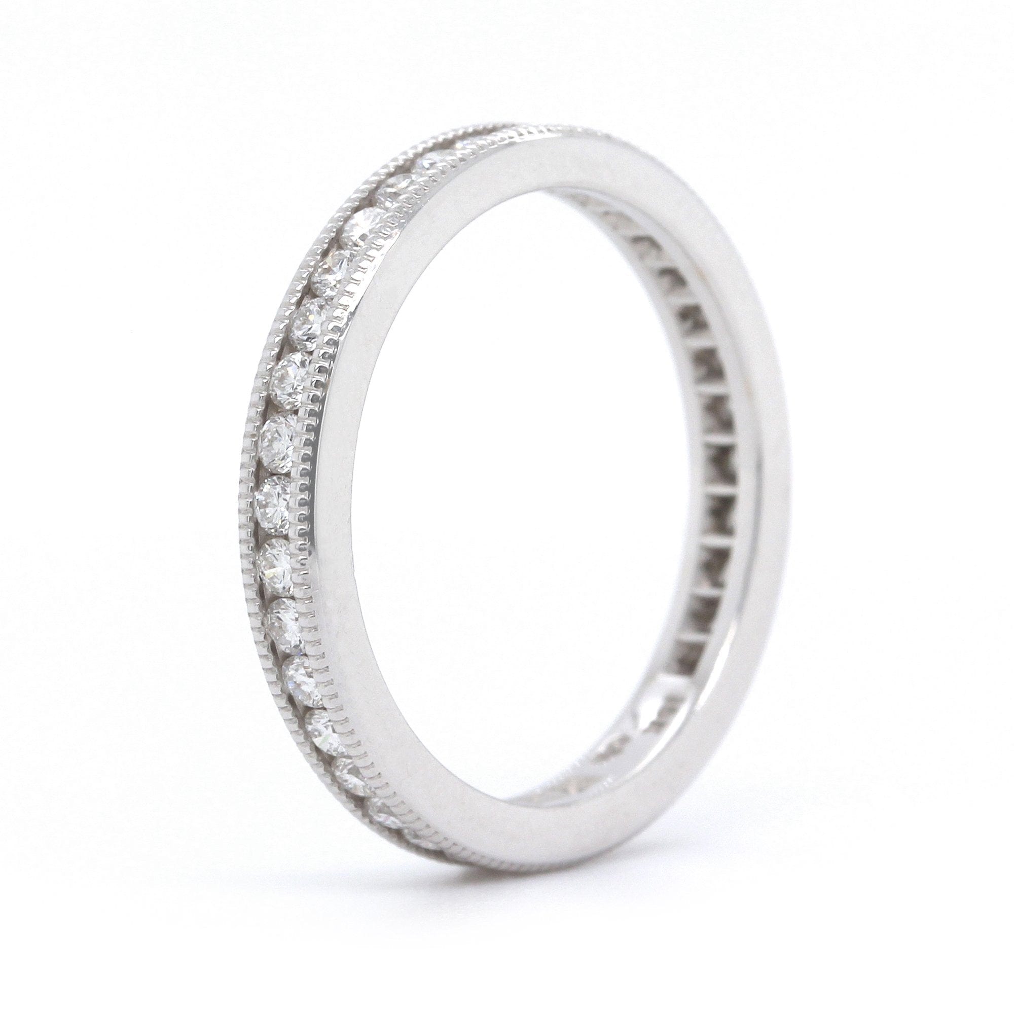 18K White Gold Milgrain Channel Set Diamond Band