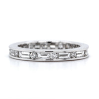 18K White Gold Channel Round and Baguette Diamond Eternity Band