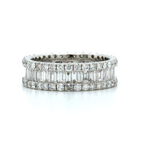 18K White Gold Emerald Cut Diamond 3 Row Eternity Band