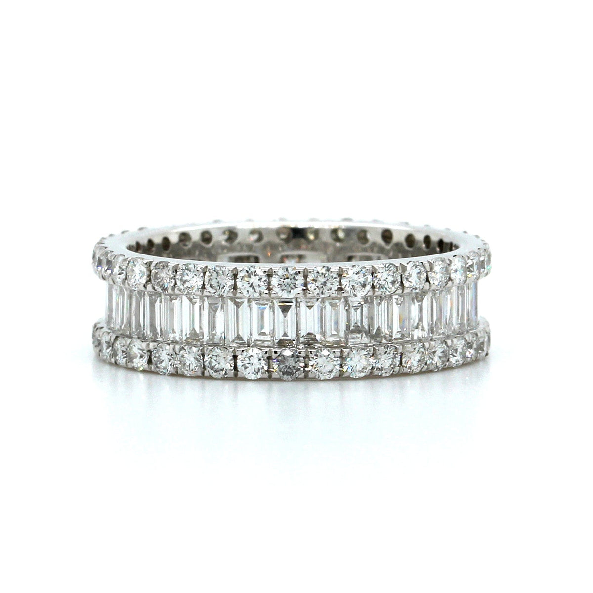 18K White Gold Emerald Cut Diamond 3 Row Eternity Band