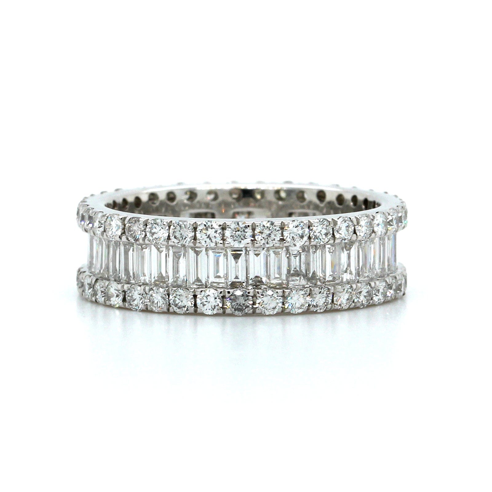 18K White Gold Emerald Cut Diamond 3 Row Eternity Band