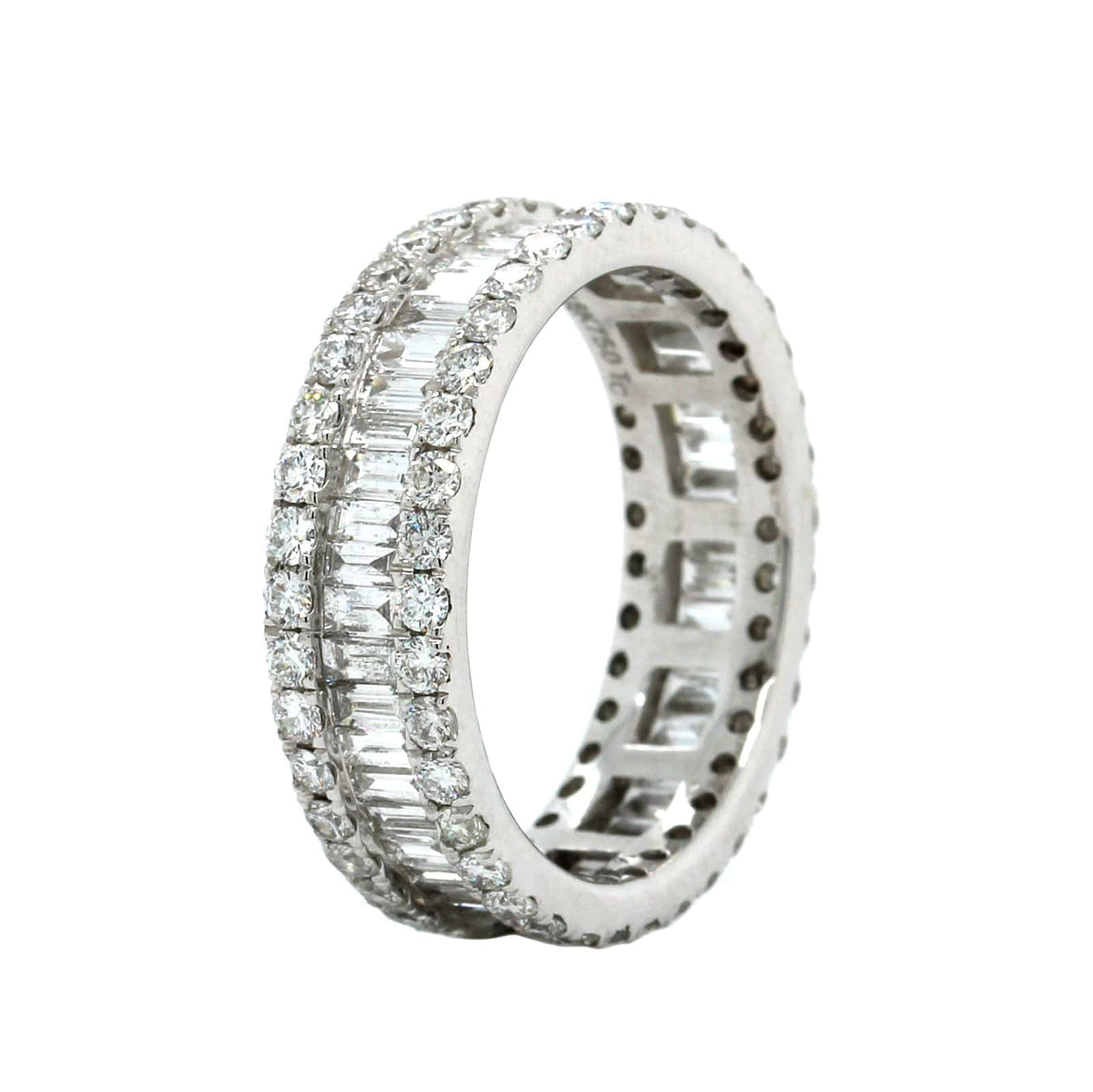 18K White Gold Emerald Cut Diamond 3 Row Eternity Band