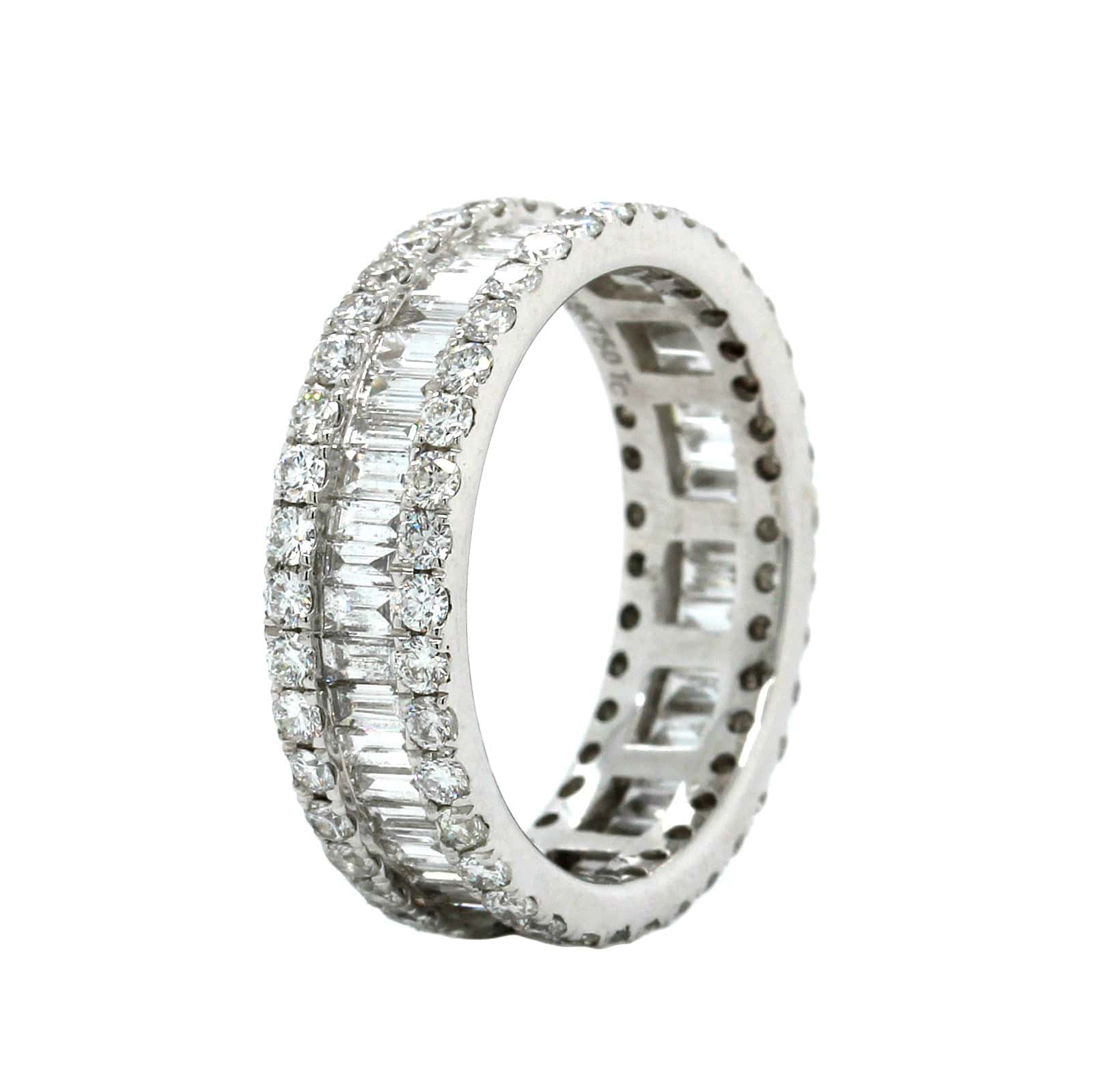 18K White Gold Emerald Cut Diamond 3 Row Eternity Band