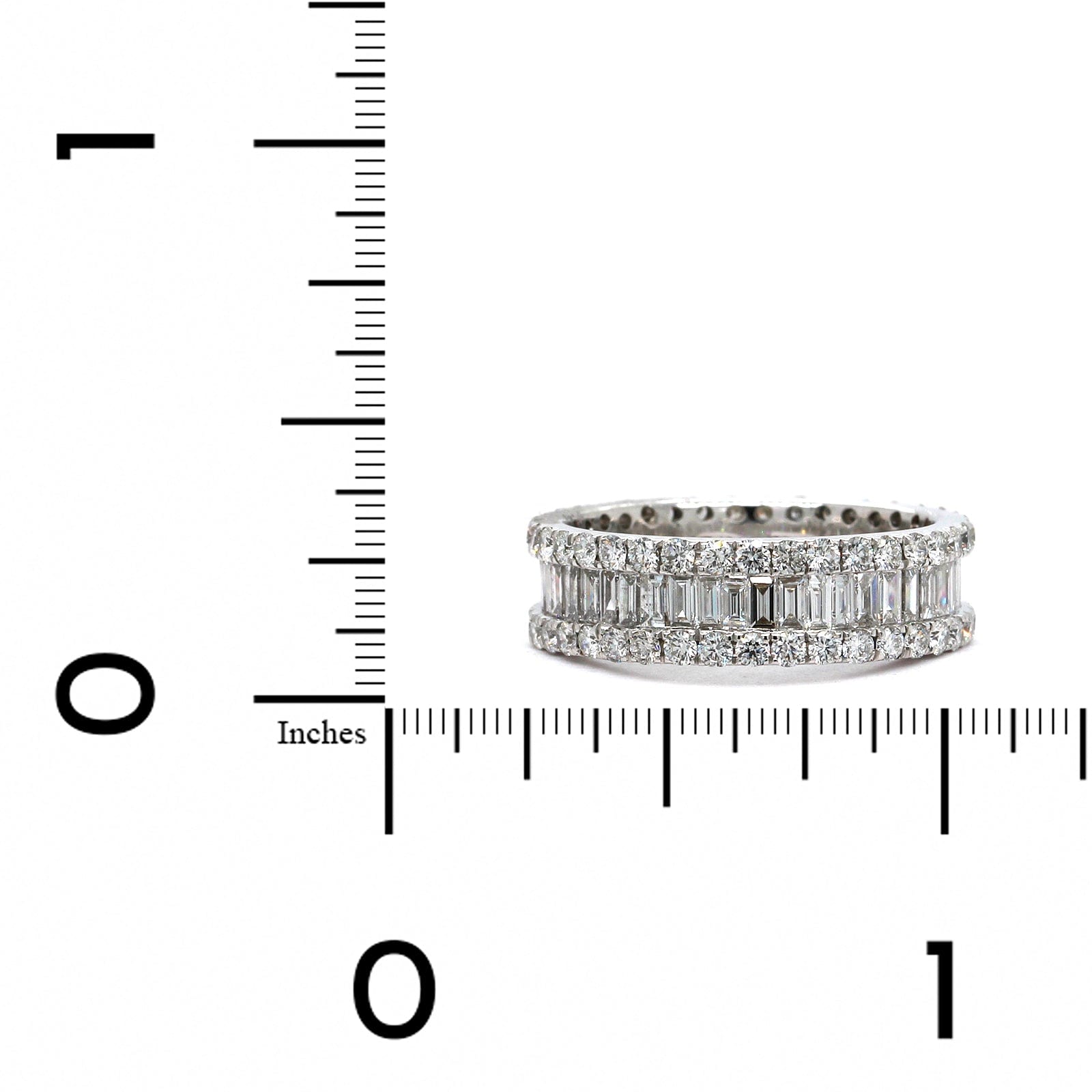 18K White Gold Emerald Cut Diamond 3 Row Eternity Band