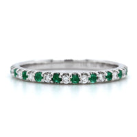 18K White Gold Shared Prong Diamond and Emerald Eternity Band