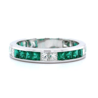 18K White Gold Channel Set Diamond and Emerald Eternity Band