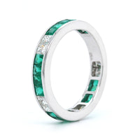 18K White Gold Channel Set Diamond and Emerald Eternity Band