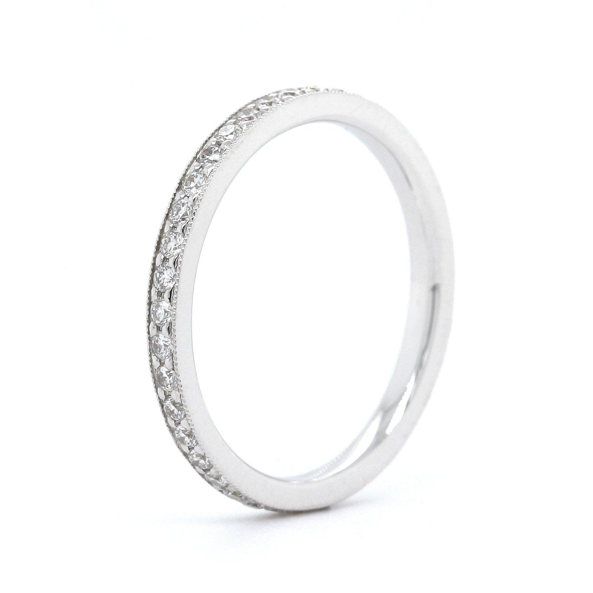 18K White Gold Milgrain Prong Set Diamond Band