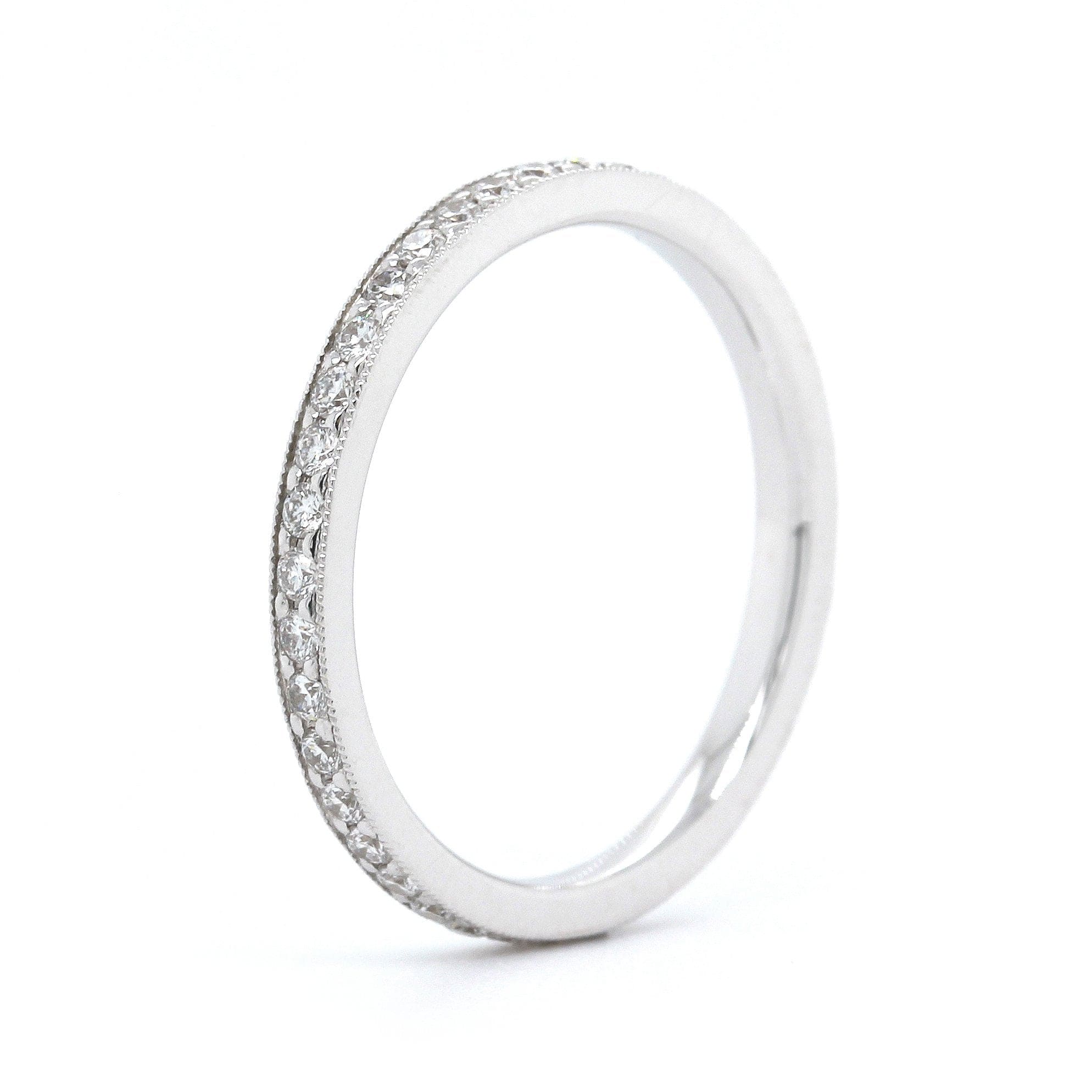 18K White Gold Milgrain Prong Set Diamond Band