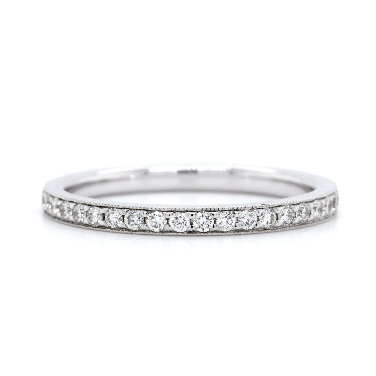 18K White Gold Milgrain Prong Set Diamond Band
