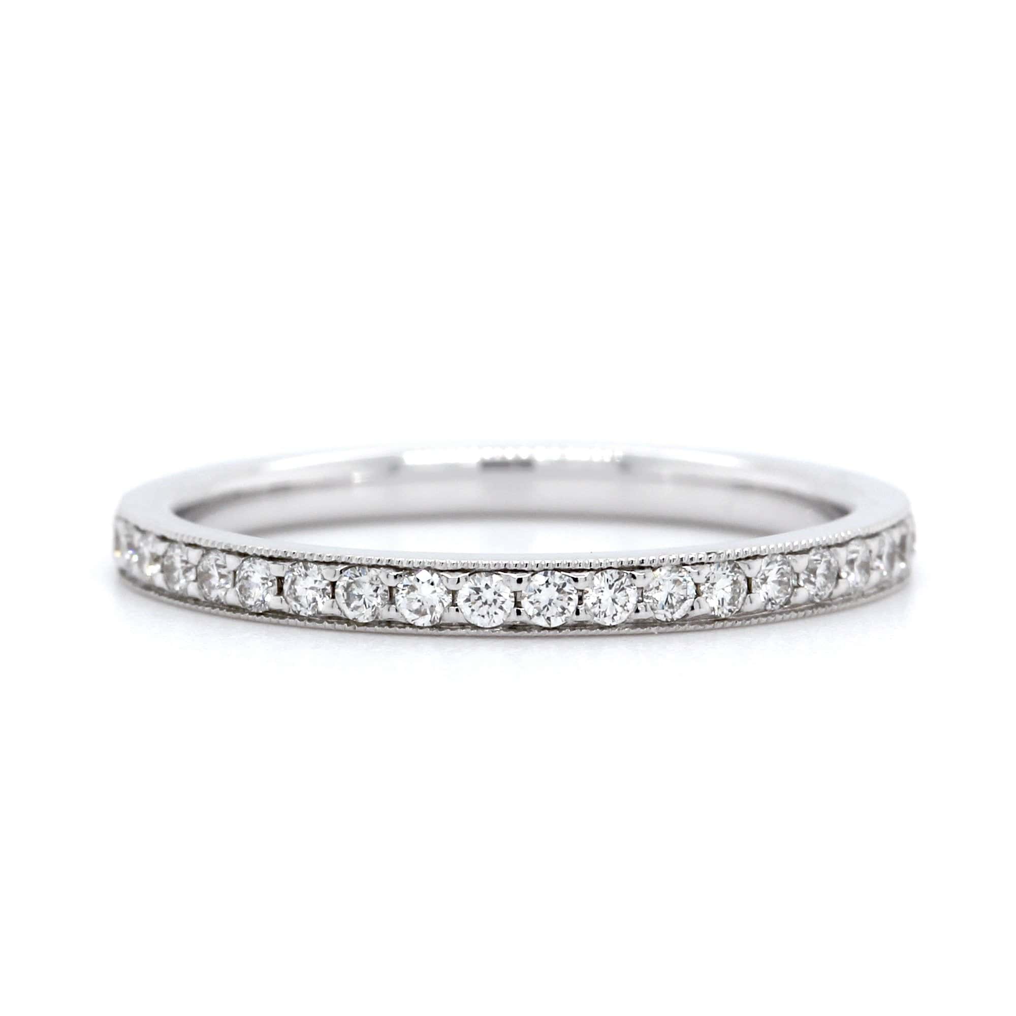 18K White Gold Milgrain Prong Set Diamond Band