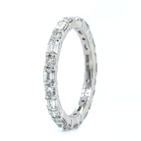 Platinum Emerald and Round Cut Diamond Eternity Band